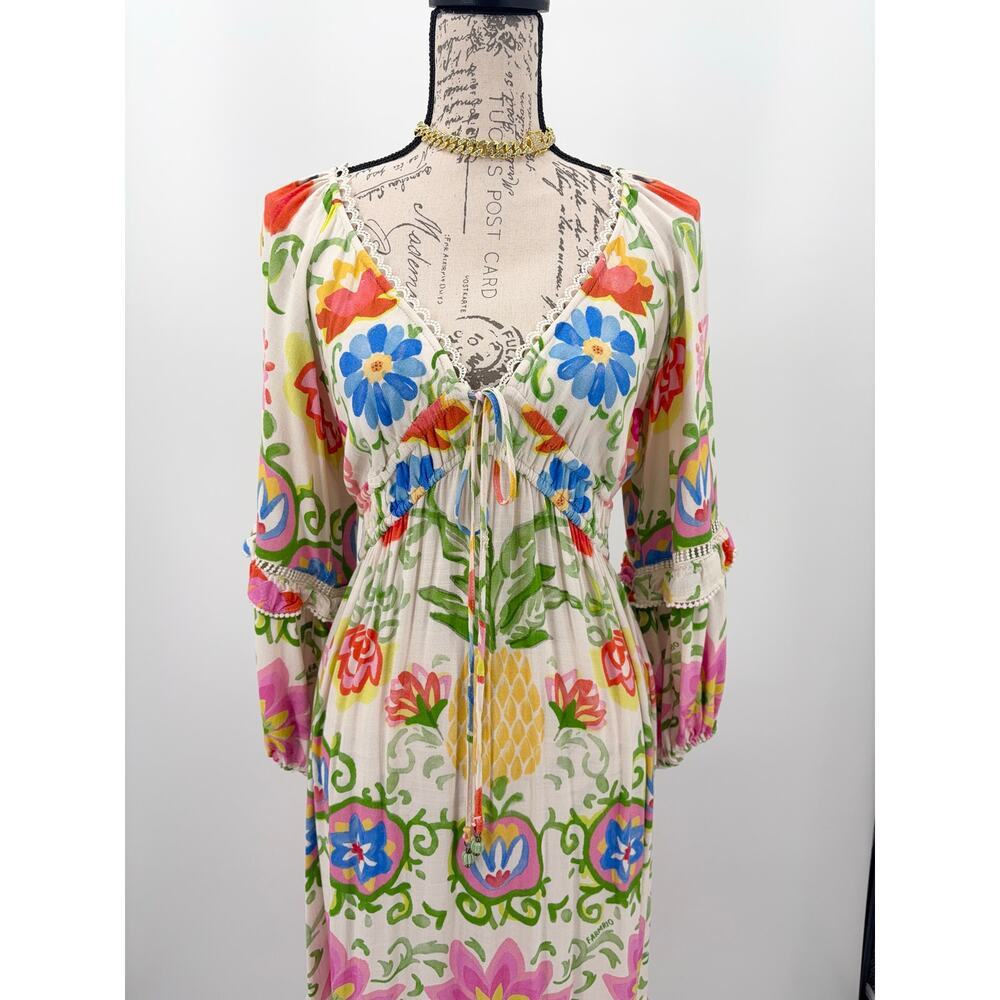 B58 FARM Rio Pineapple Floral Maxi Dress Small Boho Resort Vacation Tropical - Picture 5 of 10